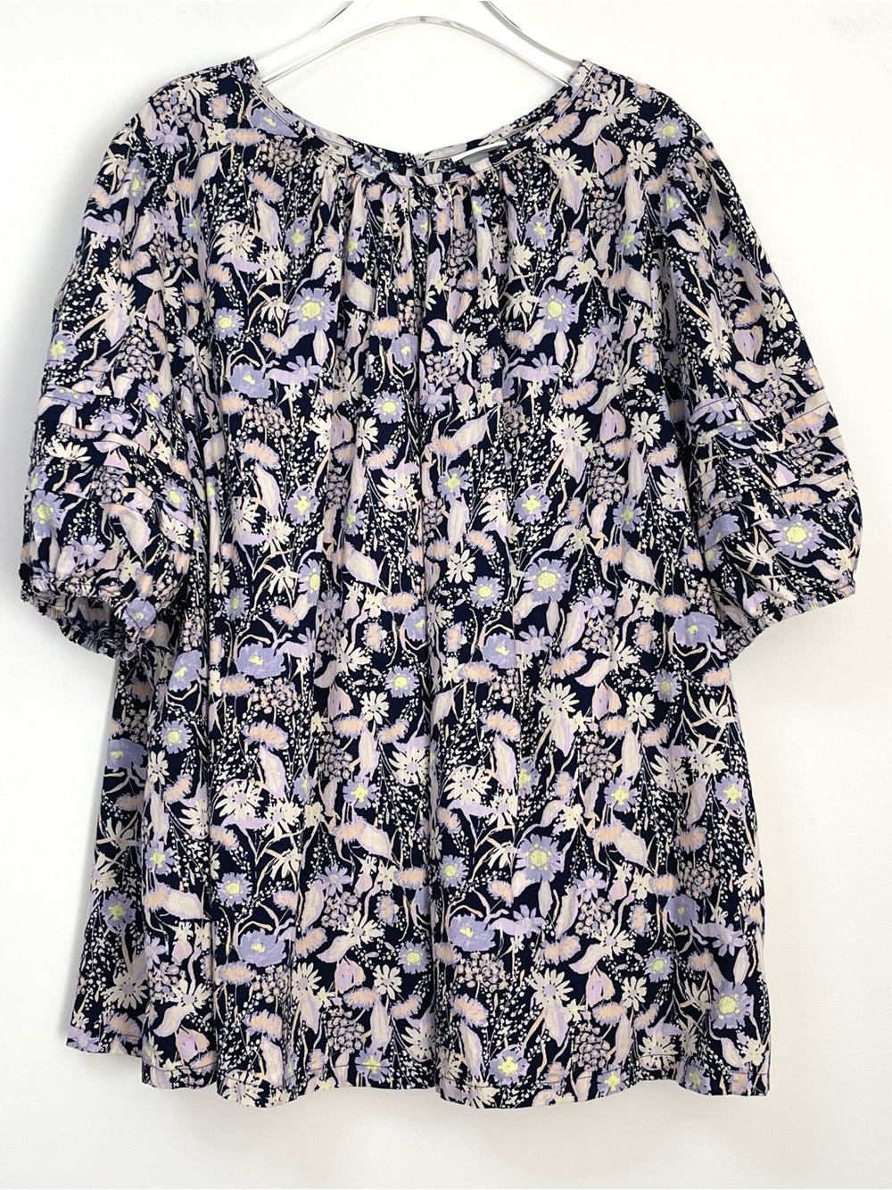 Ava & Viv Lilac Floral Print 100% Cotton Tiered Puff Sleeves Blouse Top size 3X